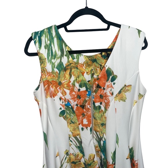 Floral Sleeveless Dress in White and Yellow - Picture 9 of 15